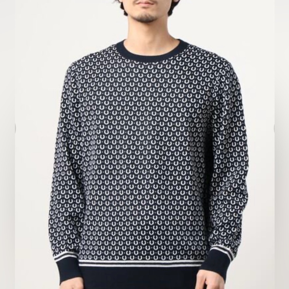 Brooks Brothers Red Fleece Horseshoe Jacquard Crewneck Navy Blue Sweater Size XL